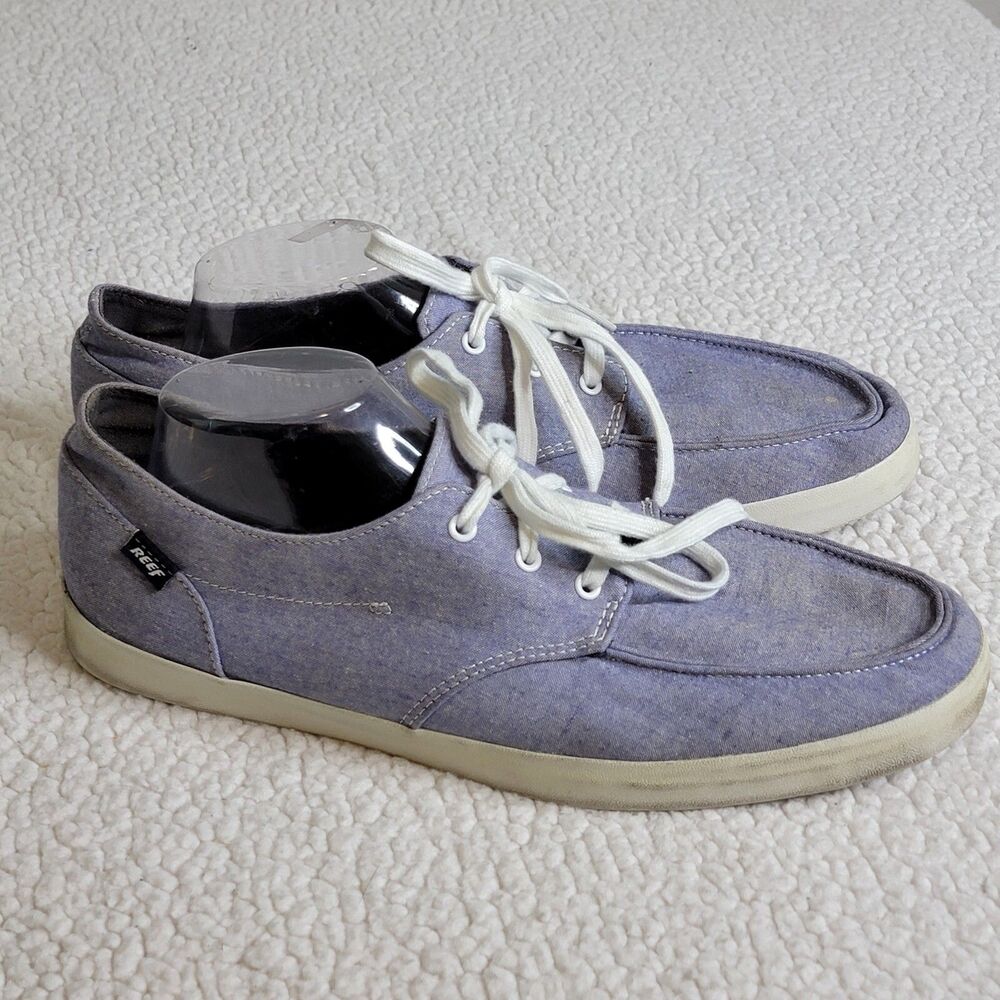 REEF Deck Hand 2 Men's Sz 13 Purple Lace Up Coastal Casual Shoes Chambray Denim